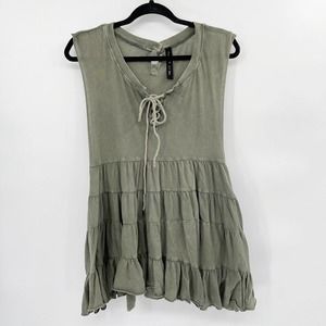 Urban‎ Outfitters Out From Under Lace-Up Tunic Top Dress Green Size S Ruffle Hem
